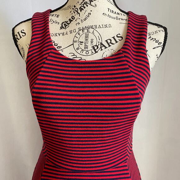 Express Red & Blue Striped Sleeveless Fit & Flare Skater Dress XS - Picture 2 of 9